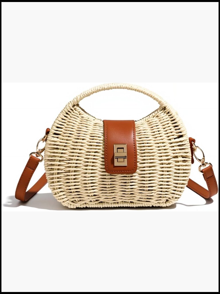 Woven Straw Crossbody Bag With Pu Flap - Boho Summer Purse For Beach And Cruise